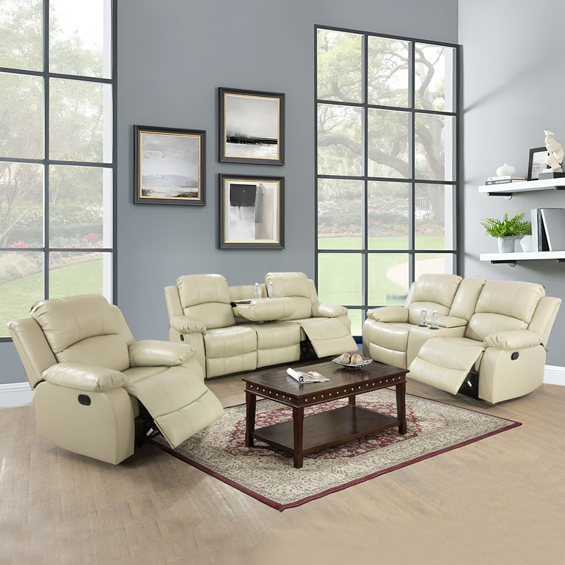 Keayon Faux Leather Recliner, Beige Faux Leather