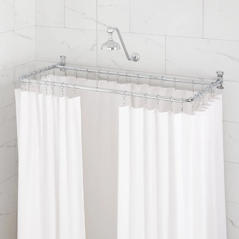 60" L D-Shaped Fixed Shower Rod Enclosure, Chrome