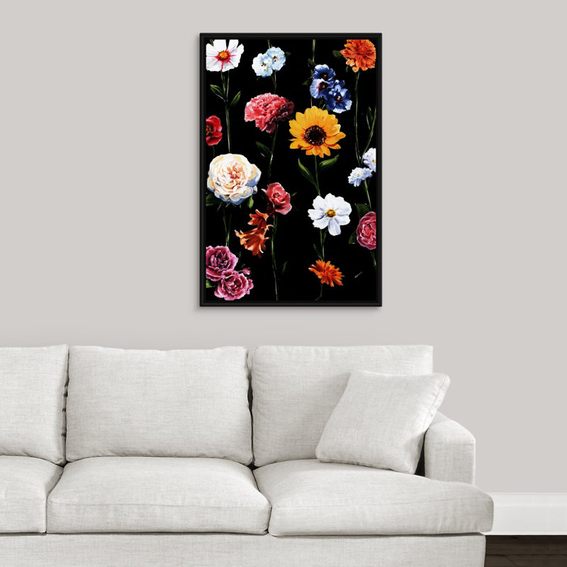 « jardin antique », peinture sur toile, H 37,7 po x l 25,7 po x P 1,75 po, Cadre flottant noir
