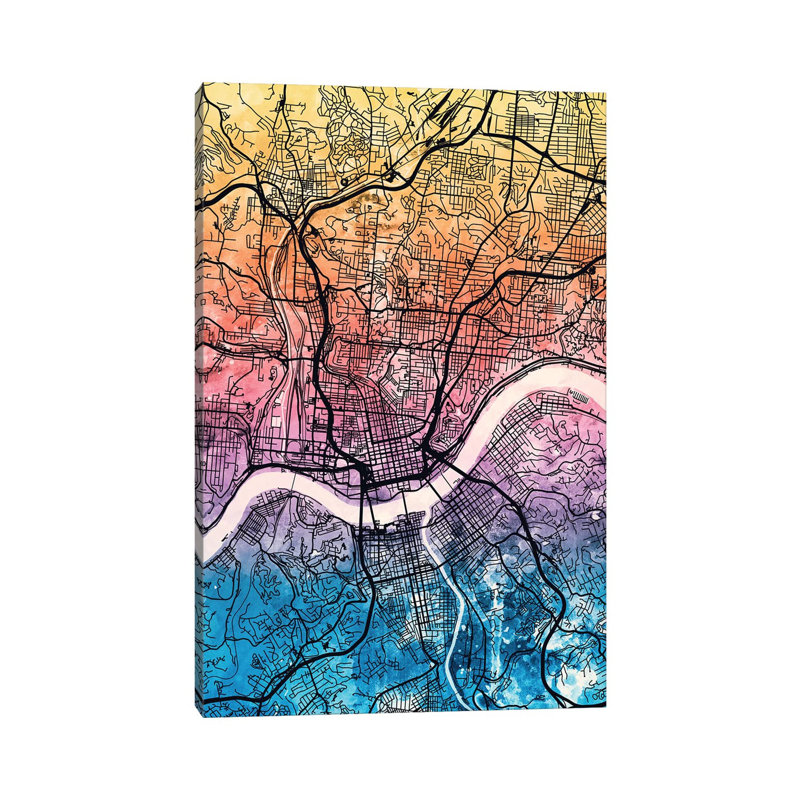 Cincinnati Ohio City Map IV by Michael Tompsett - Wrapped Canvas Gallery-Wrapped Canvas Giclée