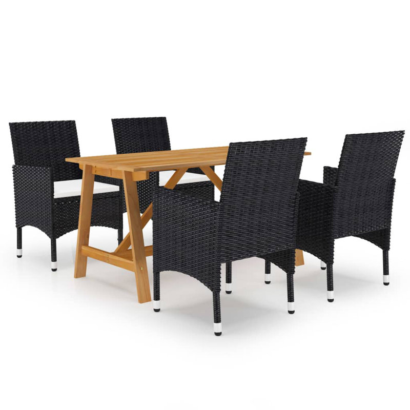  Dining Set Black, Cream White Solid Acacia Wood Medium Seats Many, Black