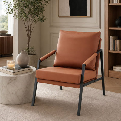 Fauteuil d'appoint moderne en similicuir industriel, fauteuil simple rembourré avec structure en métal robuste, fauteuil de lecture ergonomique rembourré avec patins anti-rayures, chaise de loisirs d'une capacité de 250 lb pour le salon, la chambre à coucher, le bureau et la salle d'attente