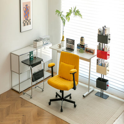 Yellow Linen Criss Cross Armrest Office Chair, With Wheels - Ergonomic For Home Office Work & Study