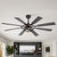 Ventilateur de plafond industriel à 8 pales de 52 po avec double lumière E12 et télécommande, moteur à courant continu réversible à 6 vitesses, pales noires / noyer-1058784103