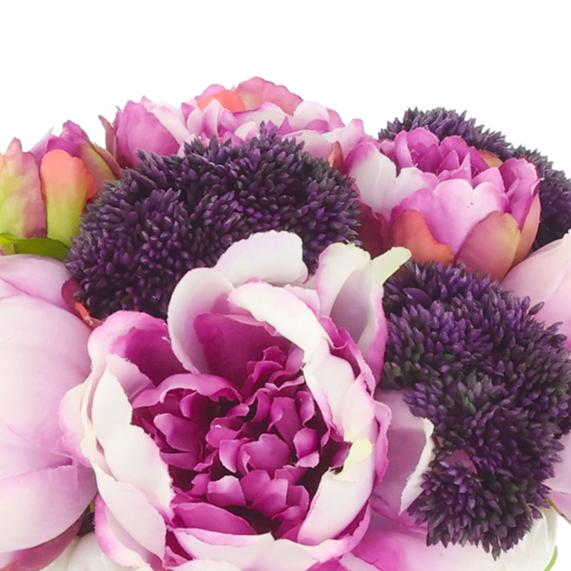 Pivoines et Sedum dans un vase en céramique, Mauve