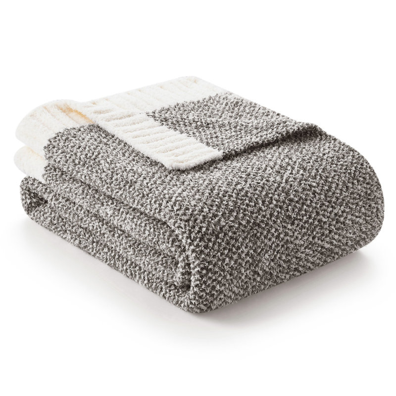  Jeté tricoté réversible Heather Knit, L 80 po x l 60 po , Gris foncé