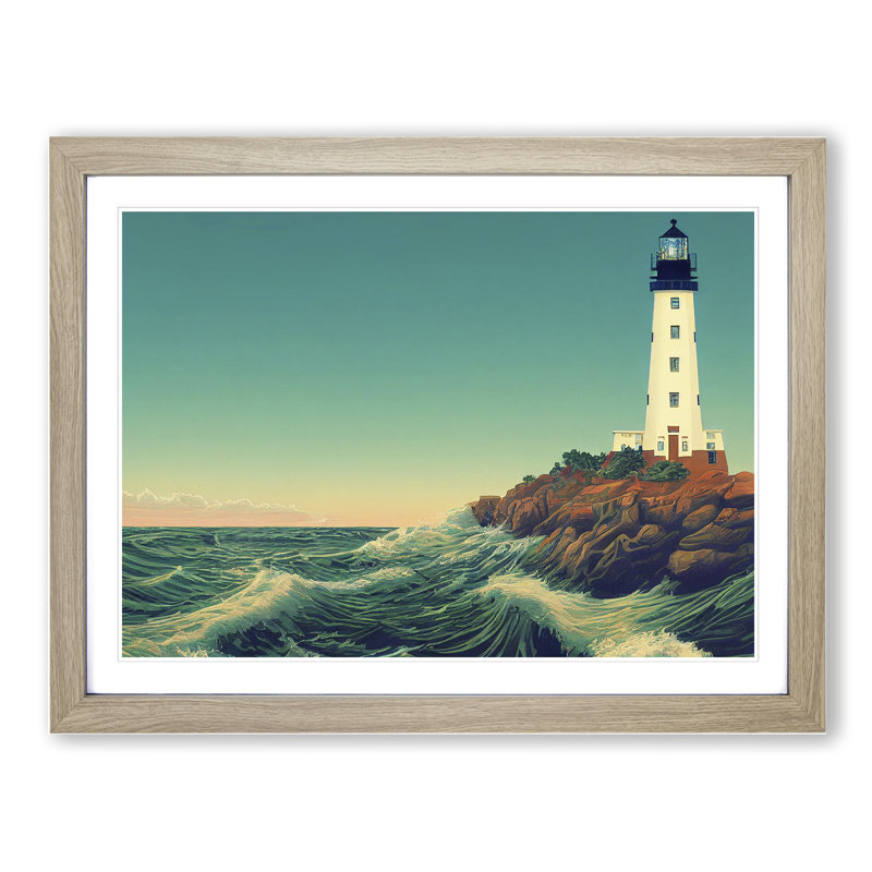 Lighthouse Seascape Vol.1 - Single Picture Frame Print, 25cm H x 34cm W, Beige