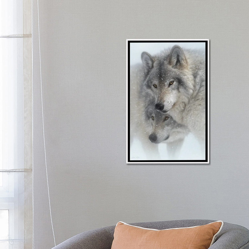 Wild Devotion - Gray Wolves, White Floater Framed Canvas, 26" H x 18" W x 1.5" D