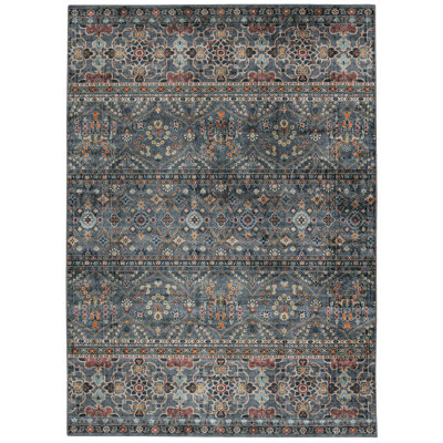 Aspers Machine Washable Teal and Ivory Area Rug