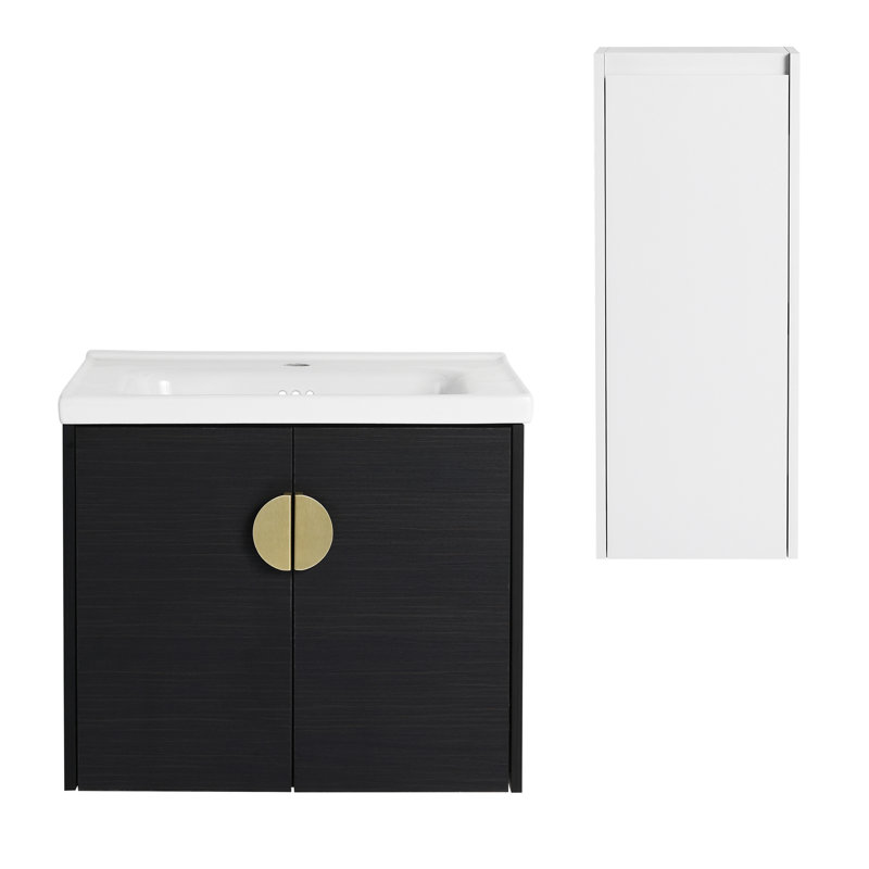 Meuble-lavabo mural avec lavabo en céramique et armoire d'appoint, 24"