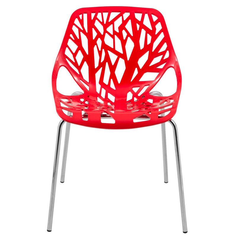 Red Color Side Chair with Chromed Legs