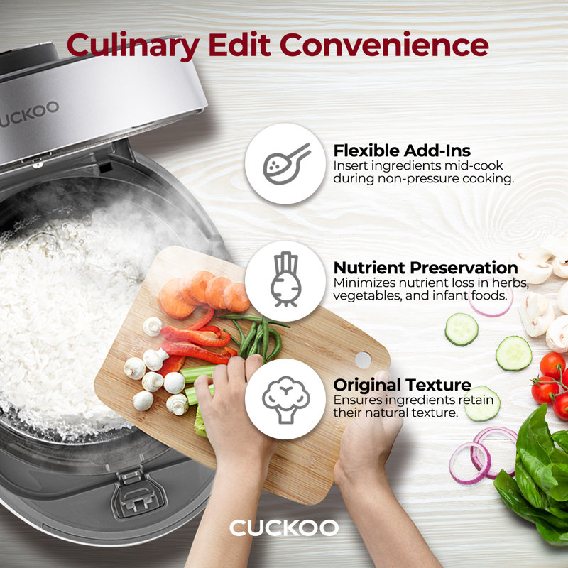 CUCKOO Twin Pressure Rice Cooker 6-Cup Uncooked / 12-Cup Cooked with Nonstick Inner Pot, Versatile Rice Maker & Warmer with 16 Menu Options, Open Cooking Mode, Voice Guide, Gray (CRP-ST0609FG)