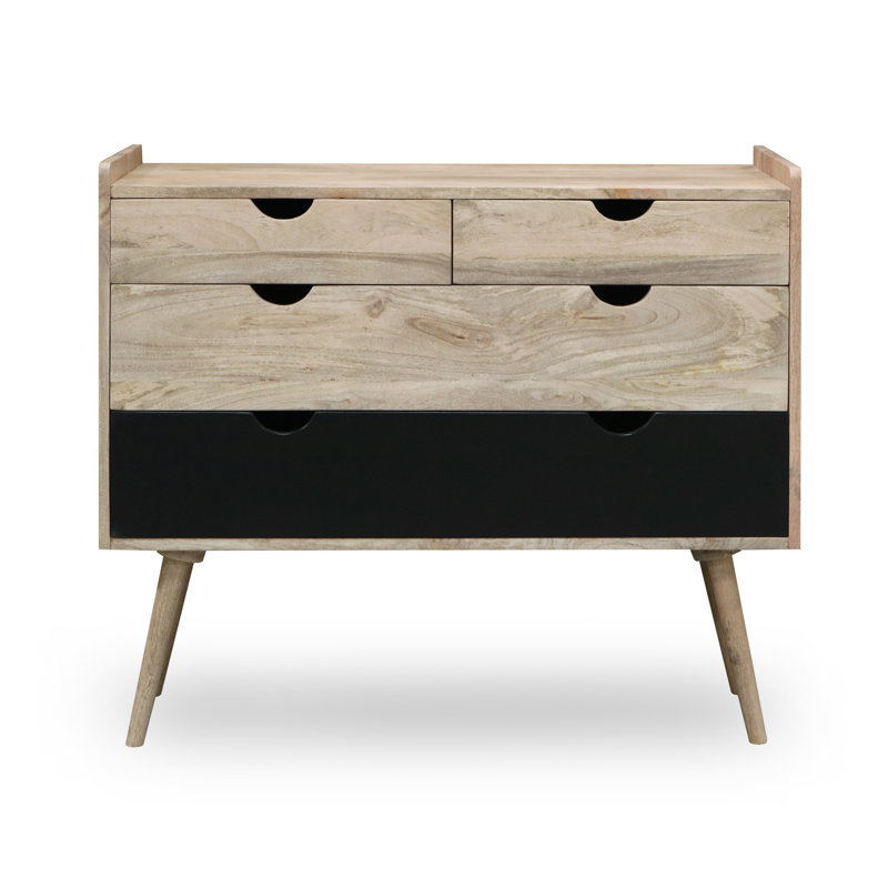 Rousseau Solid Wood 100cm W 4 - Drawer Chest of Drawers, Brown/Black