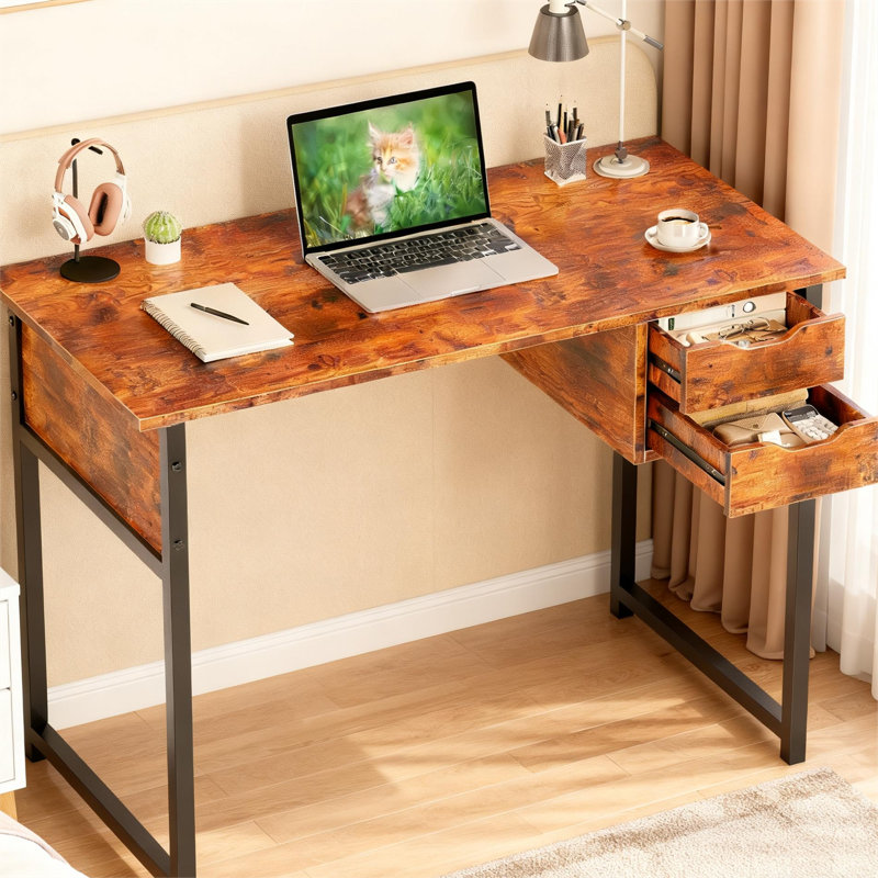 Petit bureau d'ordinateur avec bureau à tiroirs pour petits espaces, bureau d'écriture pour bureau de 39,4 pouces, bureau d'ordinateur de style moderne simple pour chambre à coucher