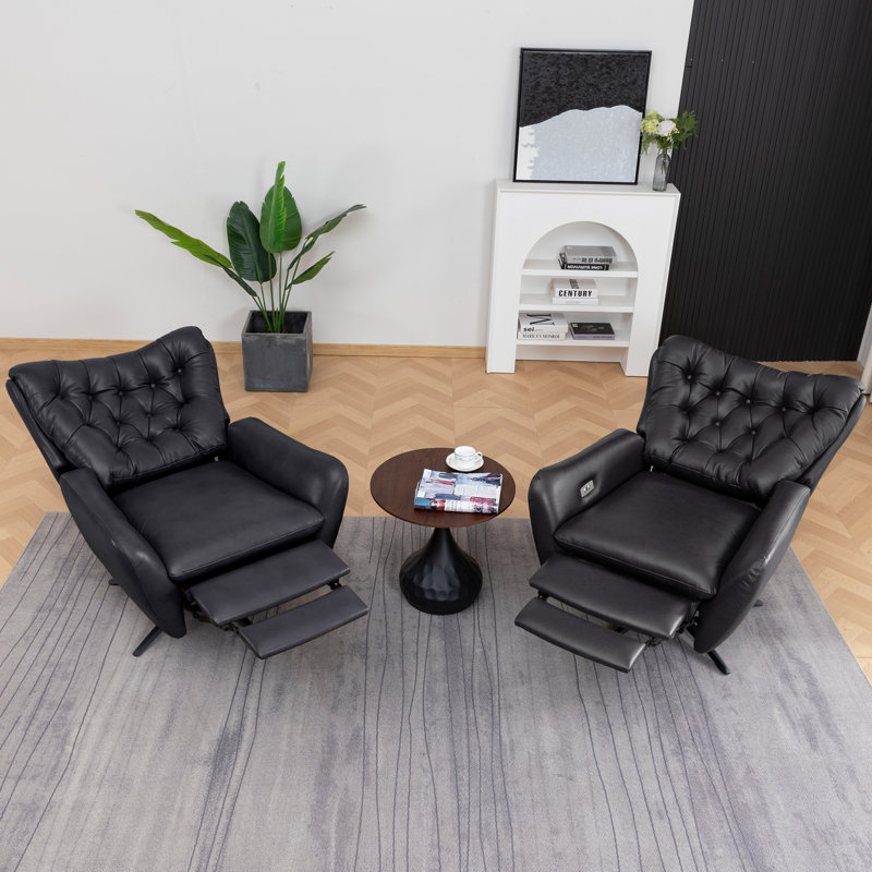 Fauteuil inclinable à oreilles pivotant en cuir véritable (ensemble de 2), Marine
