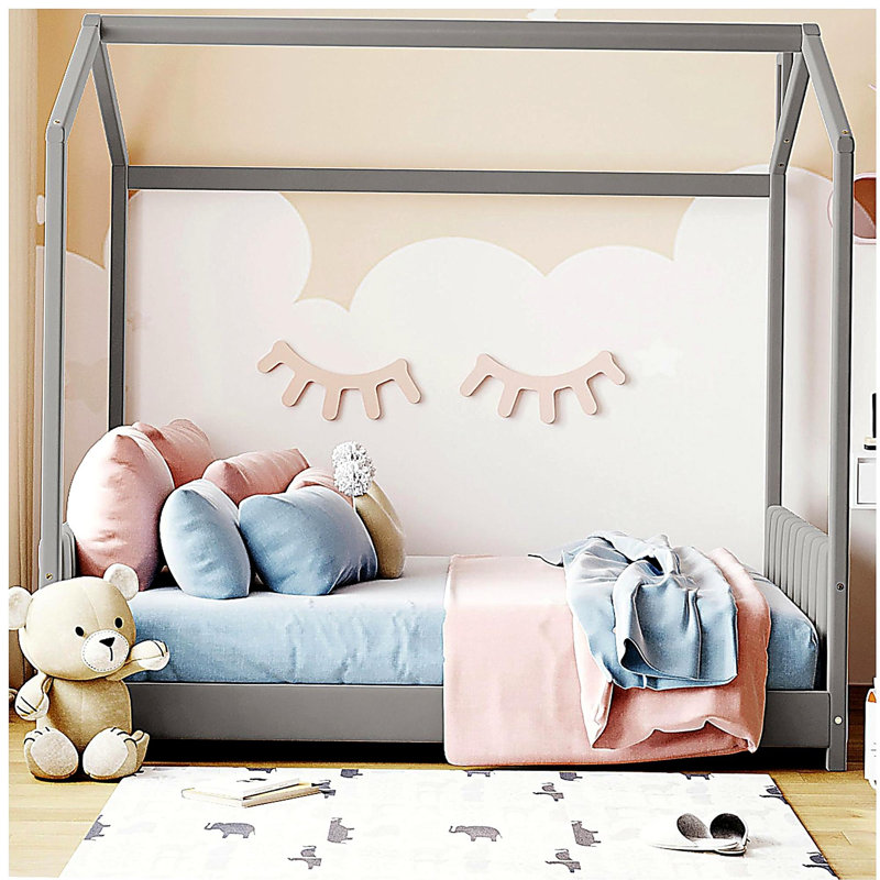 Lit double en bois de velours, gris, Double