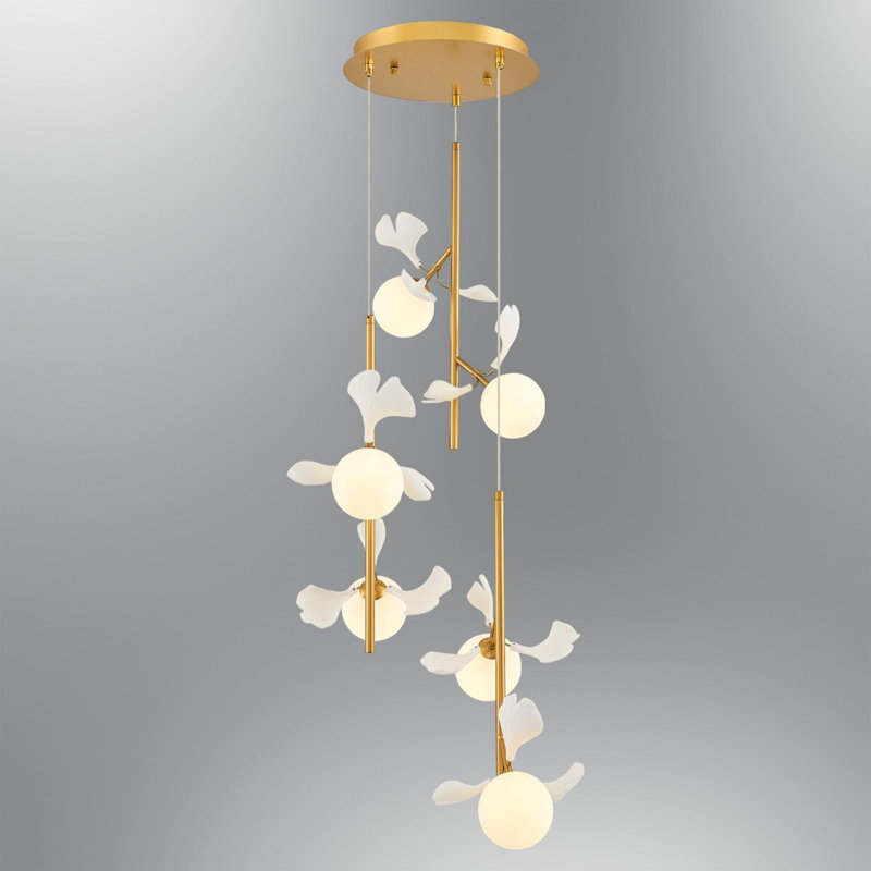 Cassen Elegant Gold & White Chandelier, Metal Body with Opal Glass Cap | 6 x 5W G9 Socket (Bulb Not Included) | Perfect for Dining Room, Living Room & Entryway Decor