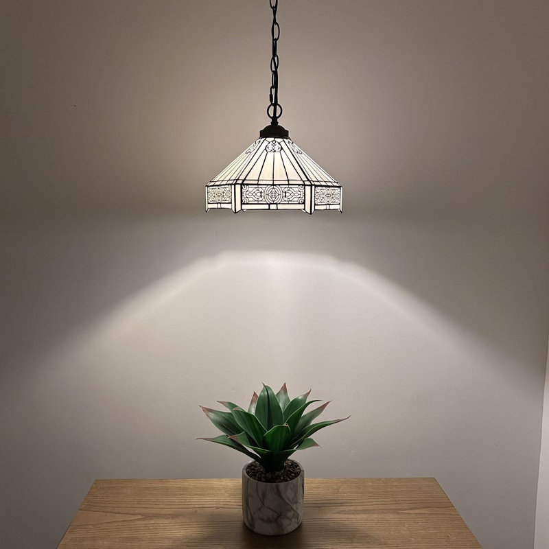 Kleist Tiffany Pendant Lighting White Hexagon Stained Glass LED Bulb Included 12”W*12”D*60”H