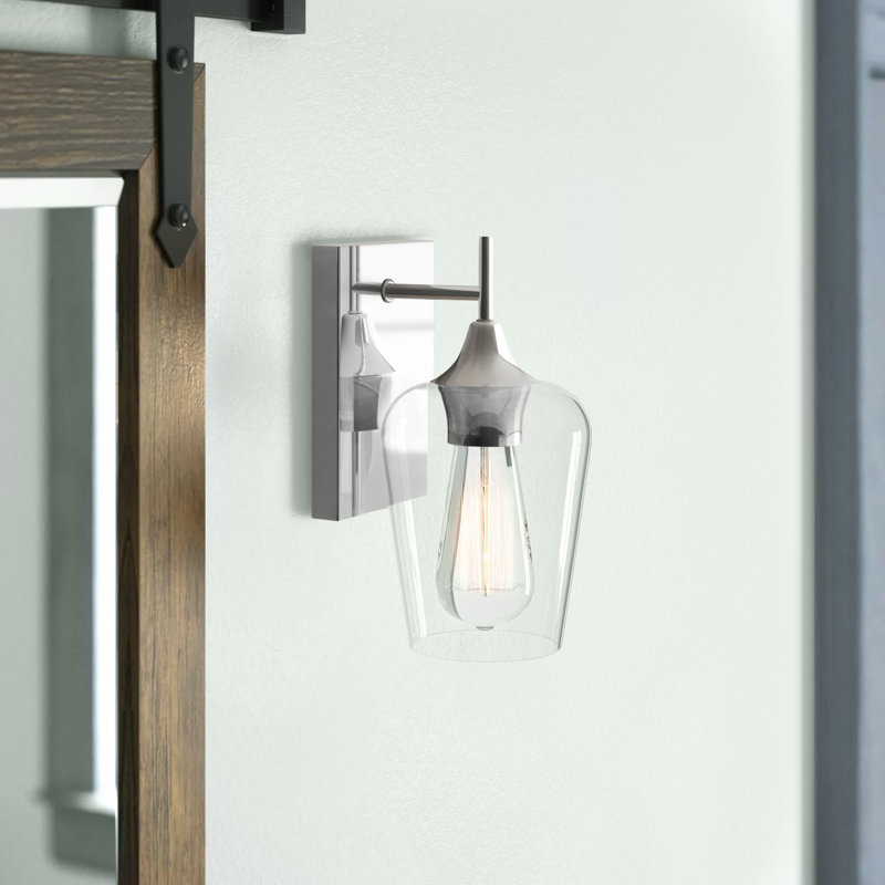 Breena 1 - Light Dimmable Armed Sconce in Polished Chrome, Polished Chrome, Clear