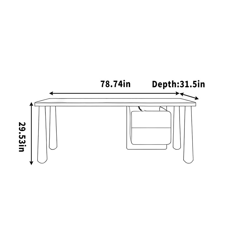 Solid wood desk for home use, suitable for study, 29.53" H x 78.74" W x 31.5" D
