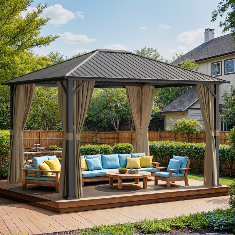 12 Ft. W x 10 Ft. D Galvanized Steel Gazebo, Rust-Resistant Outdoor Patio Canopy for All-Weather Use