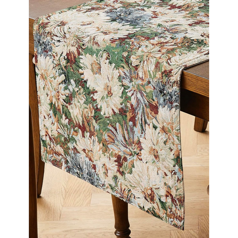Chemin de table luxueux luxueux de 96 pouces avec motif de fleurs de maman pour la décoration de Pâques, de l'Action de grâce ou de Noël