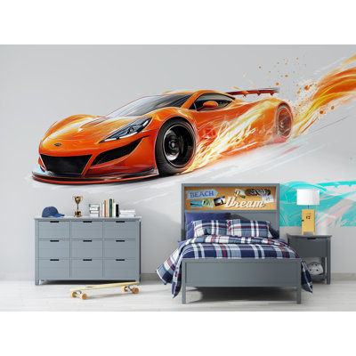 Décoration murale orange chambre d'enfant de course de course 283Mv