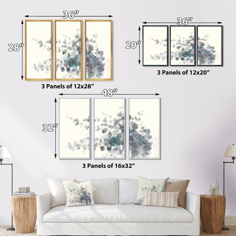 «Gray Watercolor Flower II», ensemble d'art mural sur toile encadré traditionnel de 3, Noir, H 28 po x l 36 po