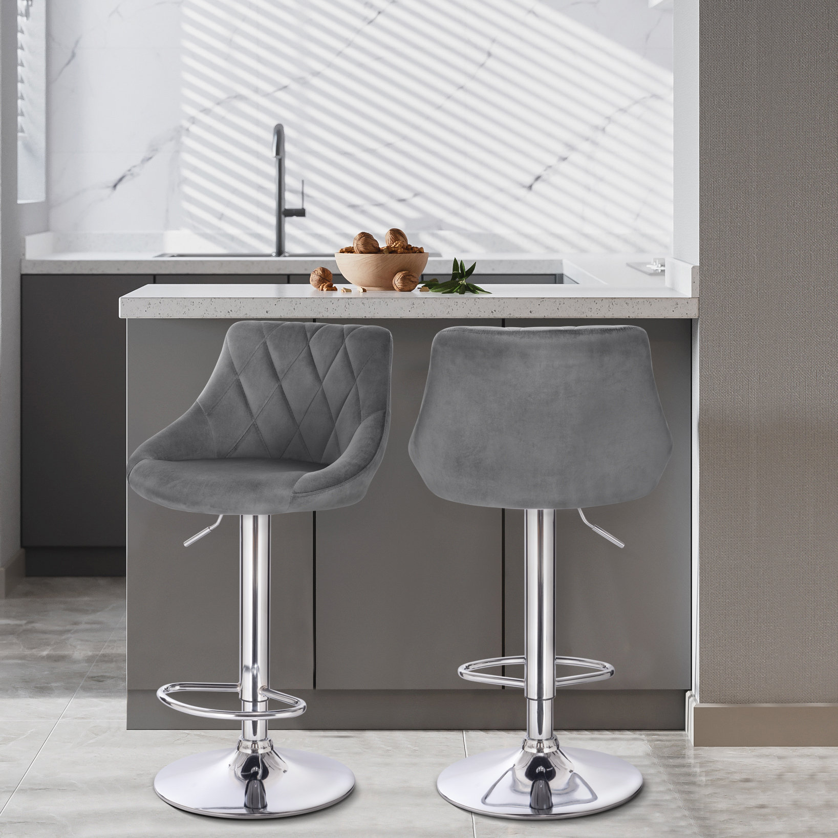 Dequawn Swivel Upholstered Adjustable Height Counter Stool with Metal Frame