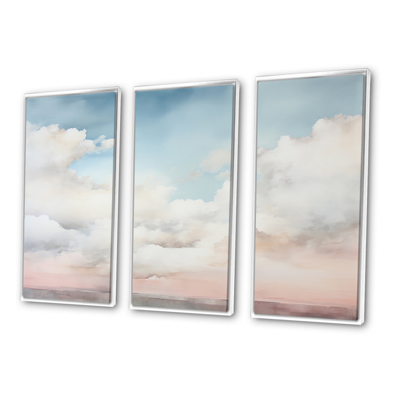 Minimalisme, ciel nuageux, ensemble de reproduction d'art mural ciel, Cadre flottant blanc, H 32 po x l 48 po x P 1 po