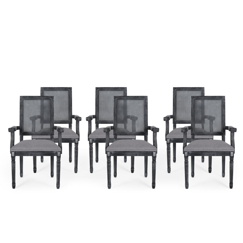 Esaias King Louis Back Upholstered Armchairs, Natural, Light Gray, 6