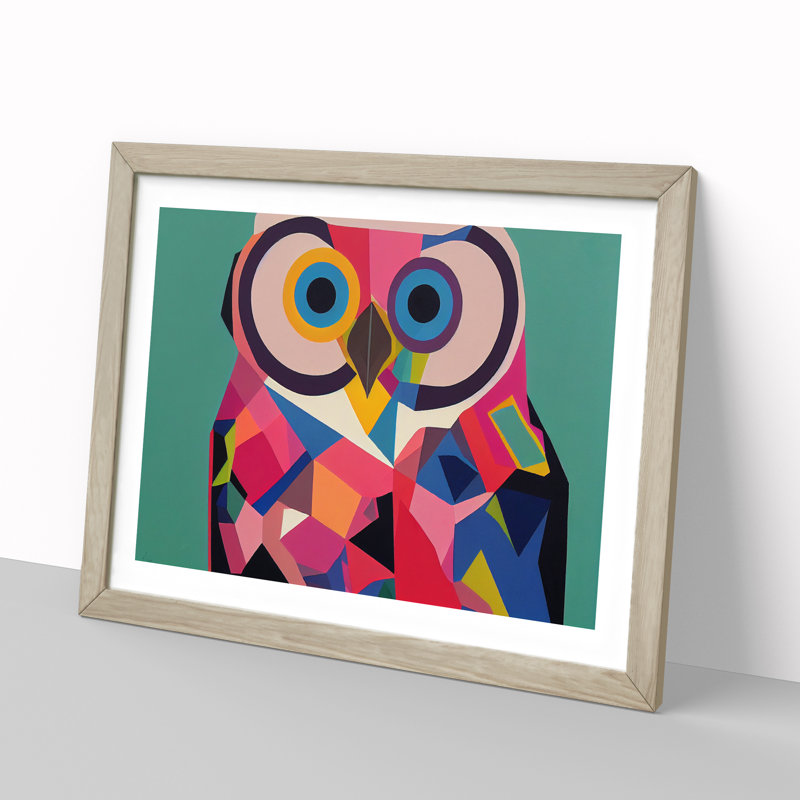 Abstract Owl in Colour - Framed Print, 46cm H x 64cm W x 2cm D, Oak