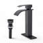 Robinet de lavabo de salle de bain à poignée simple en acier inoxydable noir mat avec bonde escamotable-135455236