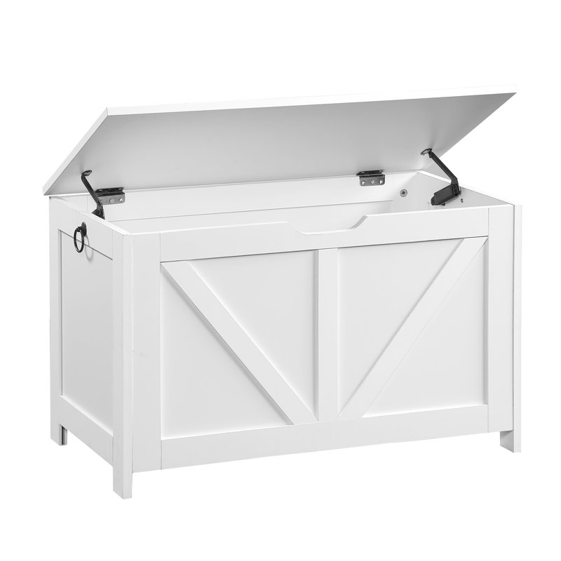 Banc blanc pour hall d'entrée, assemblage facile, grand intérieur, poignée en forme de U, support de rangement spacieux de 300 lb, attrait rétro, 2 charnières, option multi-usage rapide