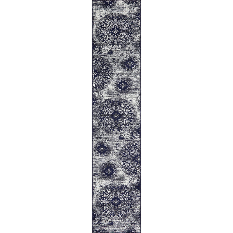 Brandt Floral Area Rug, Runner 3'3" x 16'5", Navy Blue