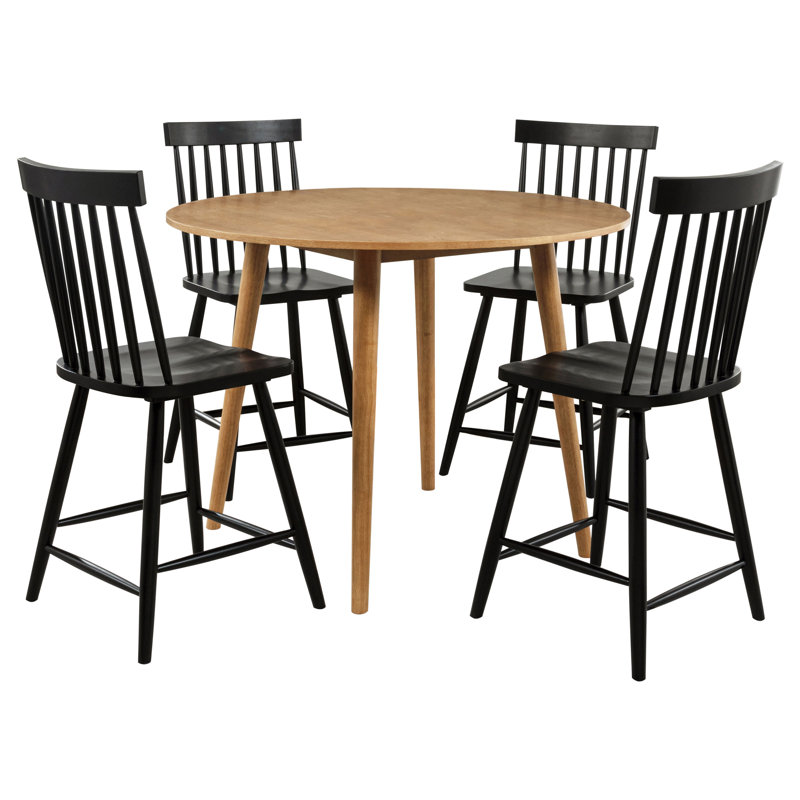 Robandy 5-Piece Round Counter Dining Set Light Ash And Black, Black