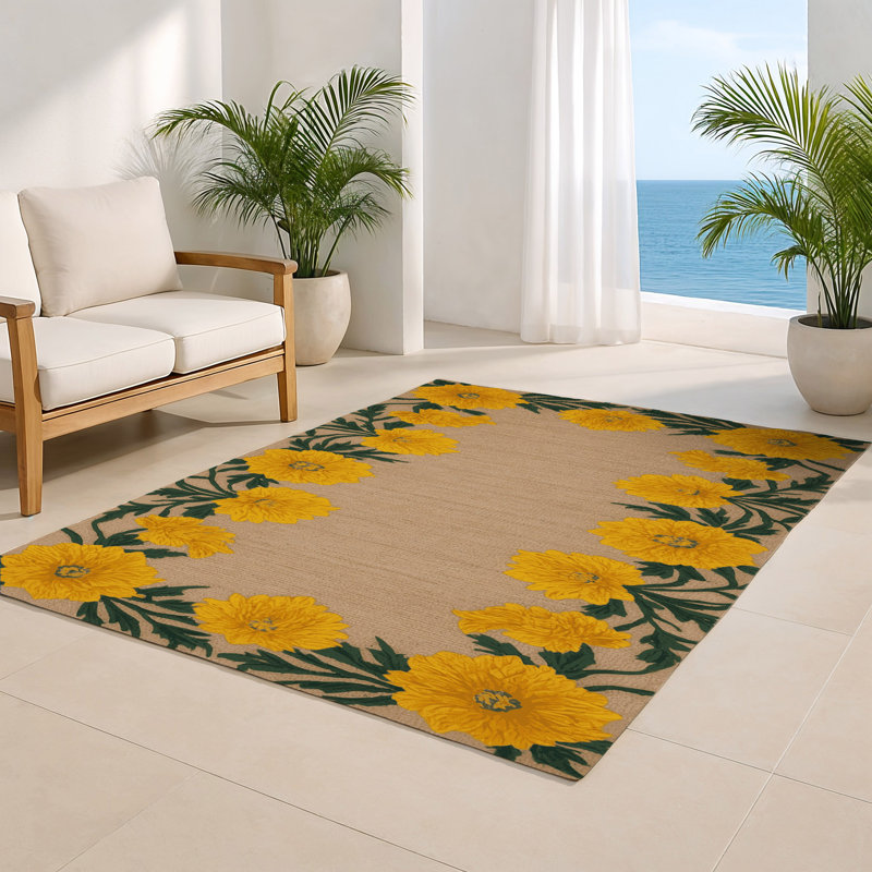 Tapis beige d'intérieur et d'extérieur Botanical, Rectangulaire 8 pi x 10 pi