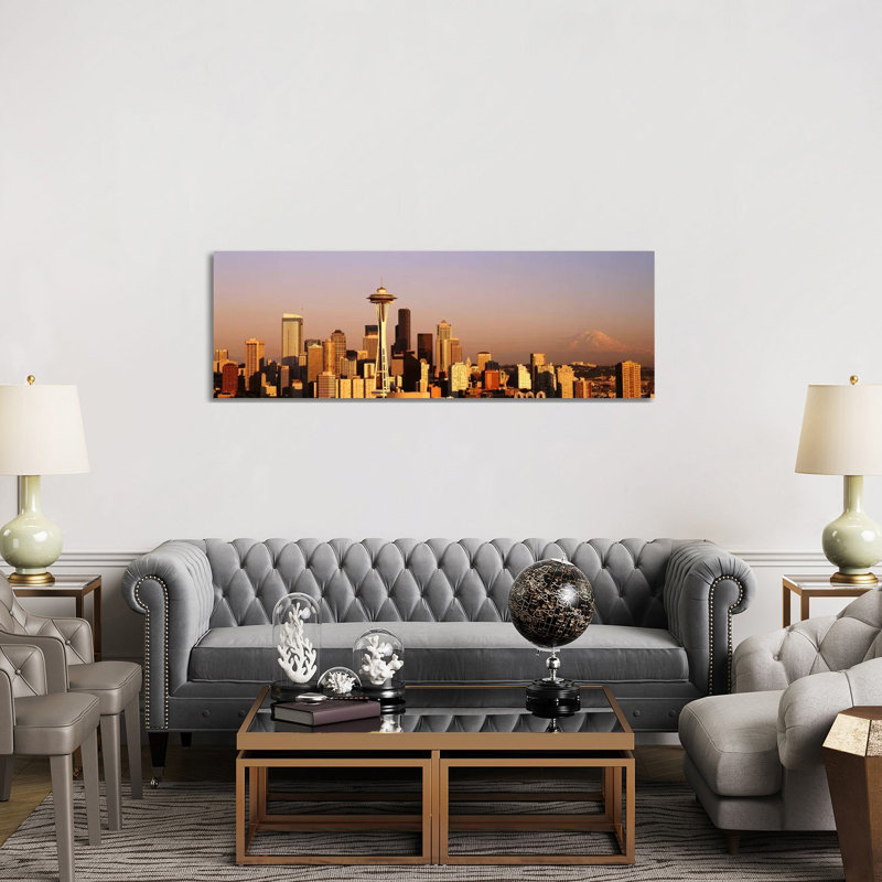 Skyline, Seattle, Washington State, USA 1 Piece Wrapped Canvas Panoramic Wall Art, 152.4 cm H x 50.8 cm W x 3.175 cm D