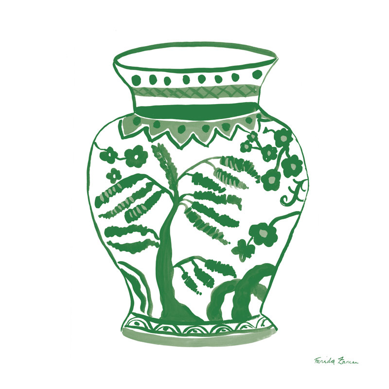 Chinoiserie IV Green by Farida Zaman - Wrapped Canvas Painting, 30.48cm H x 30.48cm W x 3.8cm D