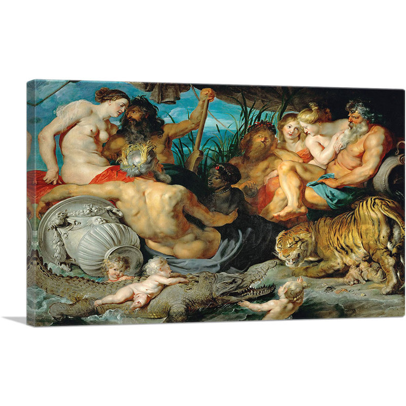 «The Four Continents 1615» par Peter Paul Rubens, reproduction d'art sur toile tendue, H 26 po x l 40 po x P 0,75 po