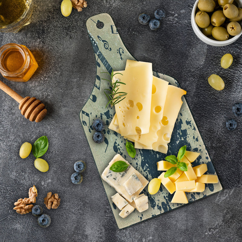 Beige and Dark Blue Guitar Print Glass Cutting Board