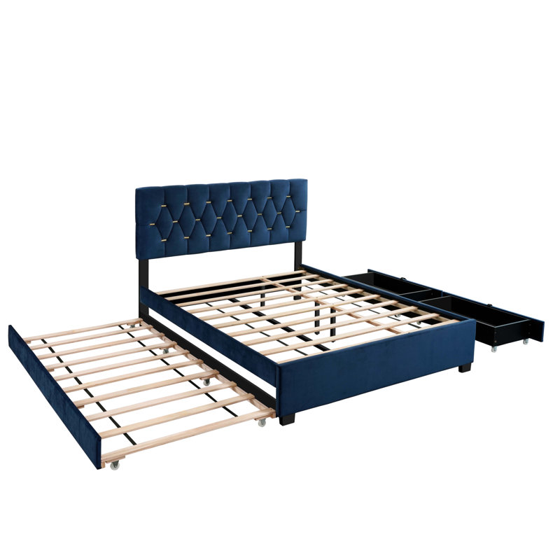 Upholstered Platform Storage Bed, Blue