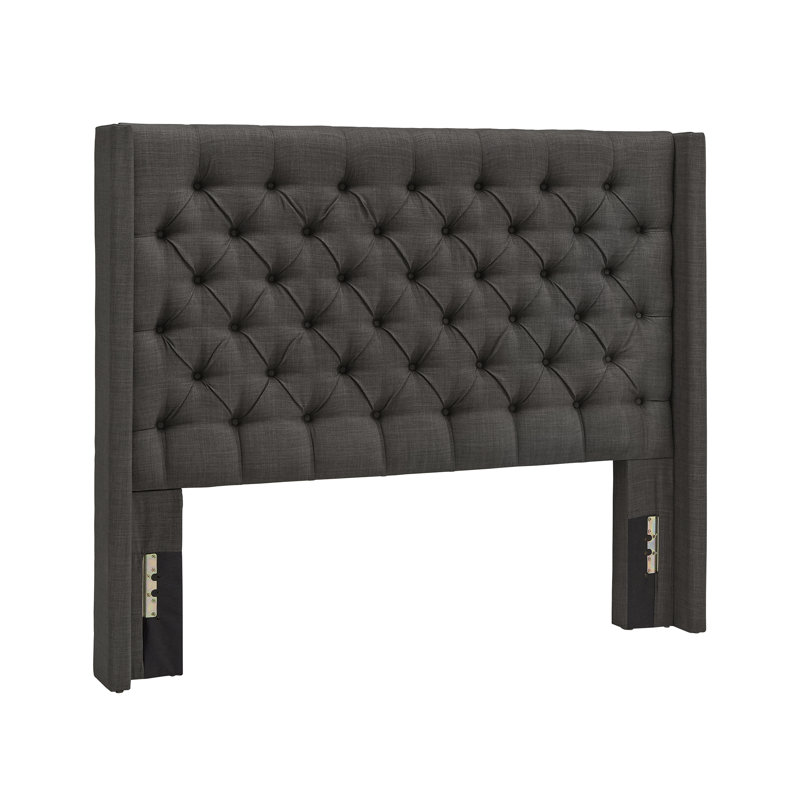 Kaster Upholstered Headboard, Queen, Heathered Dark Gray Linen