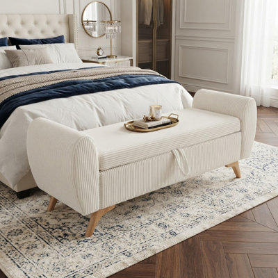 57" Modern Corduroy Upholstered Storage Bench with Flip-Top Seat, Wood Legs, Bedroom & Entryway Bench