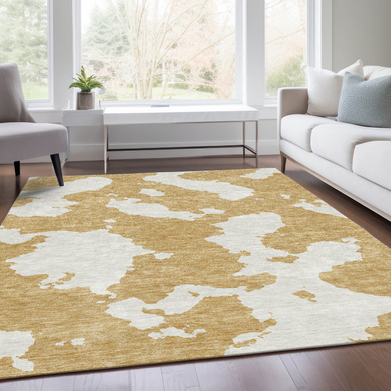 Tapis doré Prisco lavable à la machine de qualité supérieure, Rectangle 10 pi x 14 pi