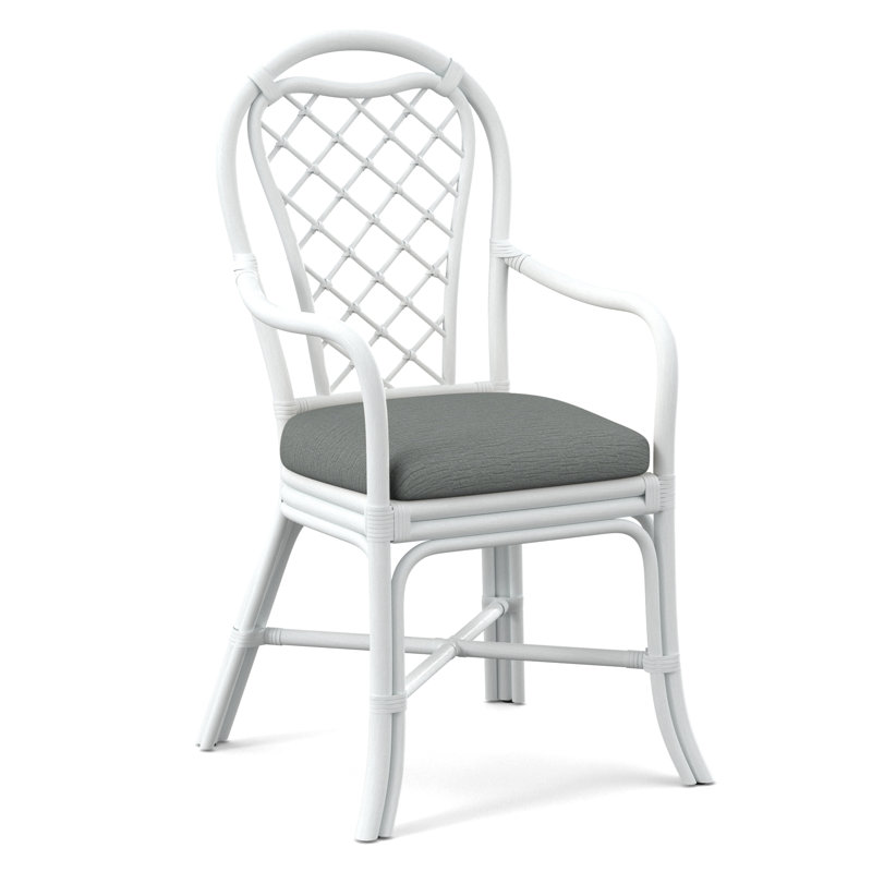 Trellis Dining Arm Chair, Frost White, Light Blue Performance Fabric; 0851-55