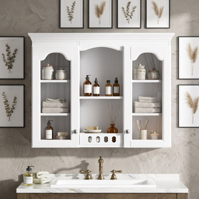 Pharmacie avec portes en verre et armoire de rangement