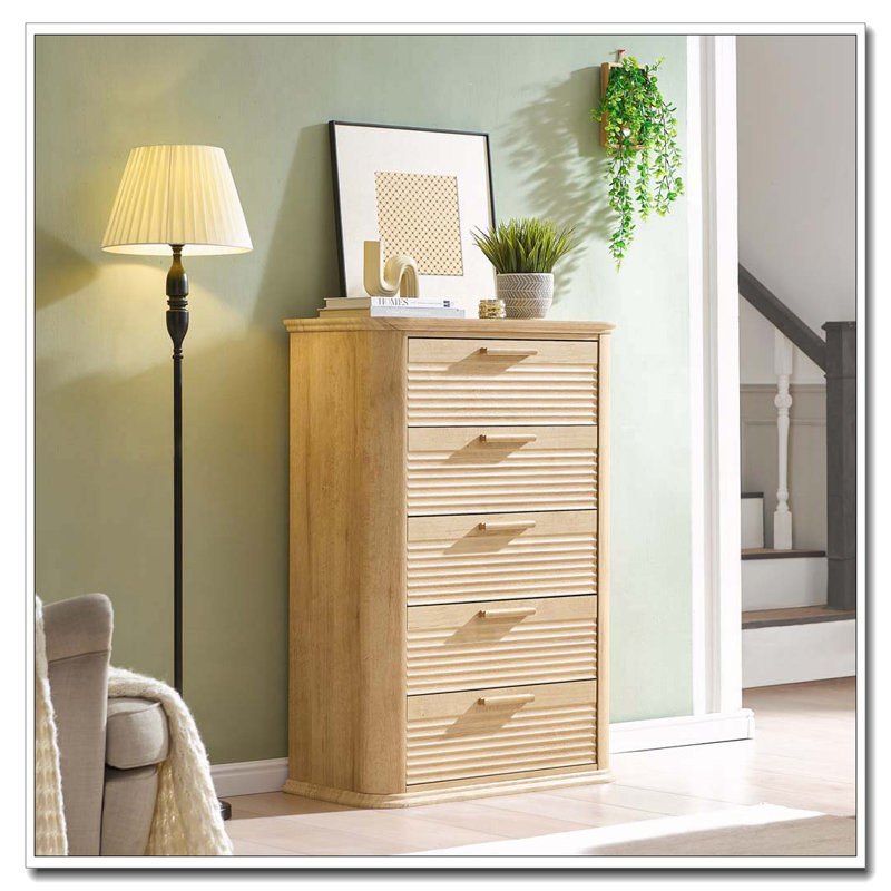 5 Drawers Dresser for Bedroom, 45" Tall Dresser with Curved Profile Design, Oak