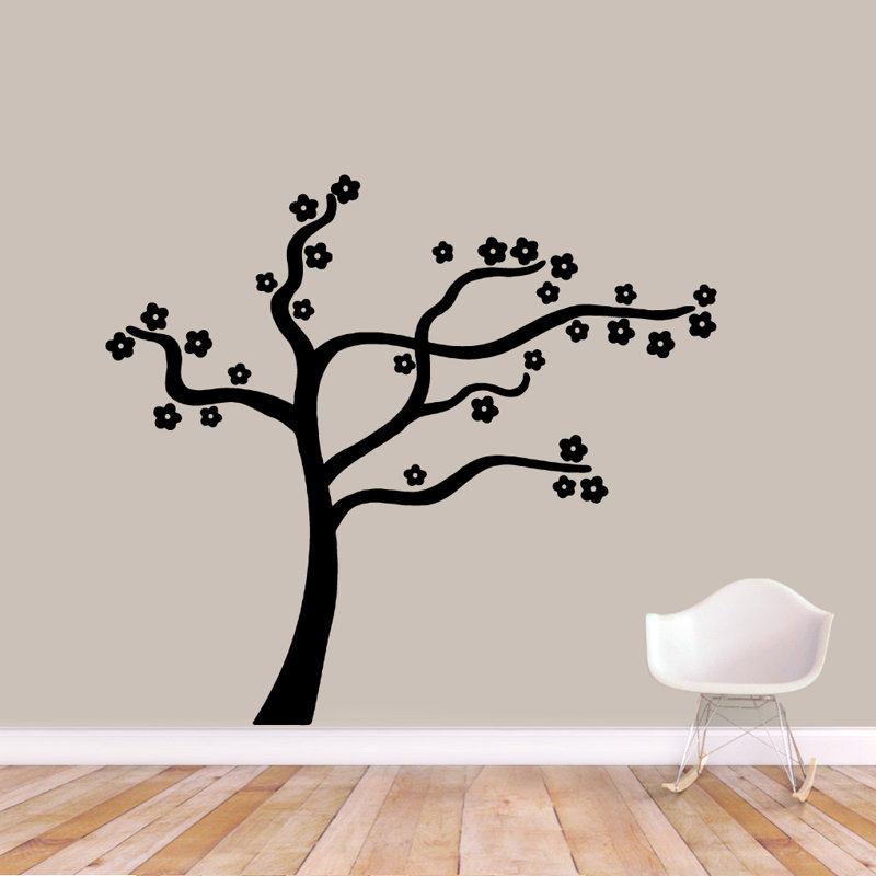 Décalcomanie murale arbre à fleurs gonflable, Noir