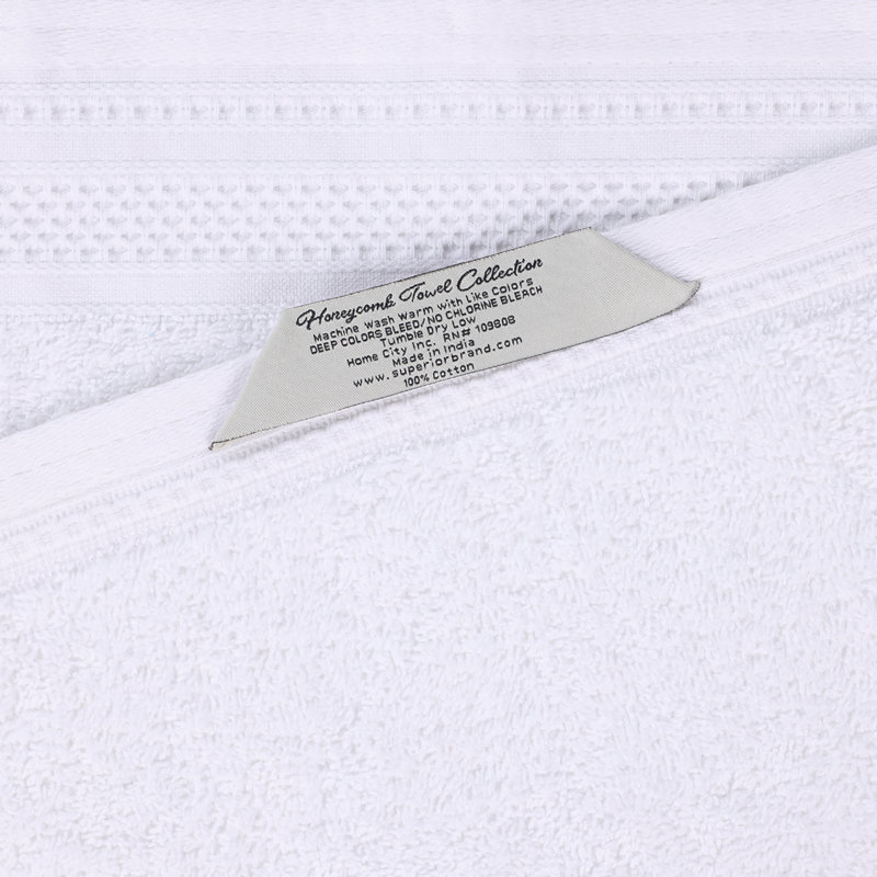 White Cotton Honeycomb Textured Waffle Border Towel Set